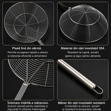 Set 4 spumiere din otel inoxidabil , dimensiuni diferite, pentru prajit si strecurat