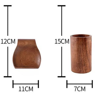 Set 9 ustensile cu suport din lemn natural de tec