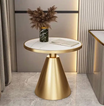 Masuta cafea MIRIFIC Auriu periat din otel inoxidabil si blat din piatra sinterizata