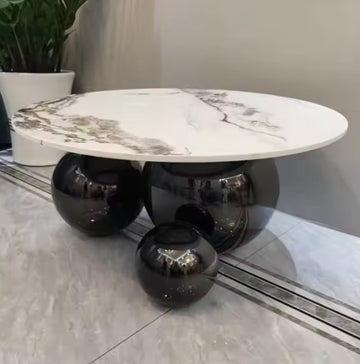 Masuta cafea OPULENS Black din otel inoxidabil si piatra sinterizata