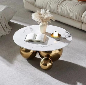 Masuta cafea OPULENS Brushed Gold din otel inoxidabil si piatra sinterizata