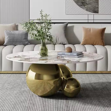Masuta cafea OPULENS Brushed Gold din otel inoxidabil si piatra sinterizata