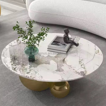 Masuta cafea OPULENS Brushed Gold din otel inoxidabil si piatra sinterizata