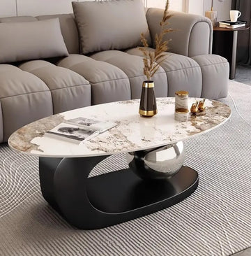Masuta cafea ELISIUM Black din otel inoxidabil si piatra sinterizata