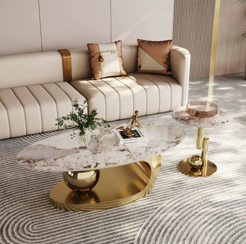 Masuta cafea ELISIUM Auriu periat din otel inoxidabil si piatra sinterizata