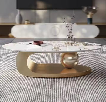 Masuta cafea ELISIUM Auriu periat din otel inoxidabil si piatra sinterizata