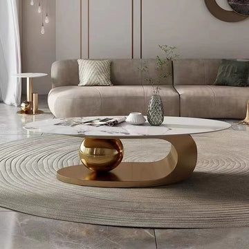 Masuta cafea ELISIUM Auriu periat din otel inoxidabil si piatra sinterizata