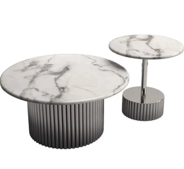 Set 2 piese masute cafea CELESTE otel inoxidabil si marmura compozita
