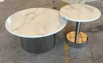 Set 2 piese masute cafea CELESTE otel inoxidabil si marmura compozita