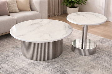 Set 2 piese masute cafea CELESTE otel inoxidabil si marmura compozita
