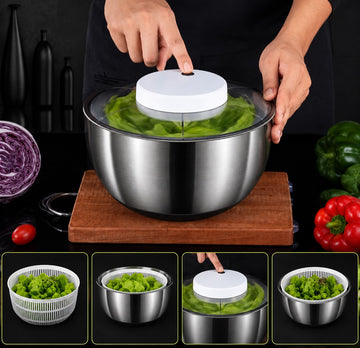Uscator salata electric cu incarcare USB, multifunctional, bol inox 4.75 l