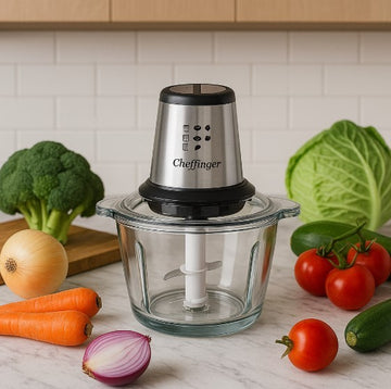 Tocător Electric Cheffinger cu bol din Sticlă 2L, 500W si 4 Lame Inox