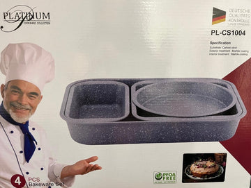 Set 4 tavi de copt antiaderente cu aspect granitat diferite forme si dimensiuni