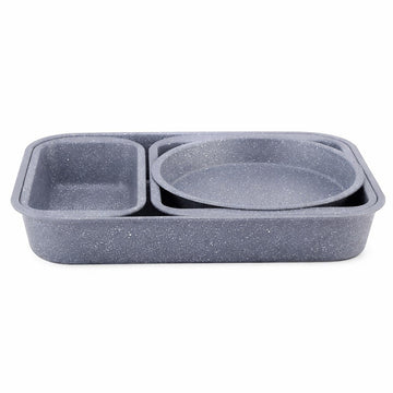 Set 4 tavi de copt antiaderente cu aspect granitat diferite forme si dimensiuni