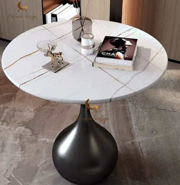 Masuta cafea SERENE Black din metal si blat din piatra sinterizata