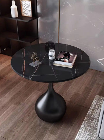 Masuta cafea SERENE Black din metal si blat din piatra sinterizata