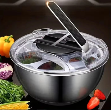 Uscator salata manual din inox, multifunctional 4 in 1, bol 7l, capac transparent si sistem de stoarcere eficient