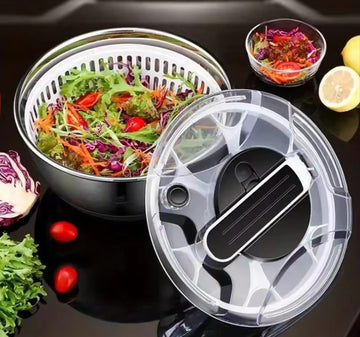 Uscator salata manual din inox, multifunctional 4 in 1, bol 7l, capac transparent si sistem de stoarcere eficient