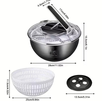 Uscator salata manual din inox,multifunctional 4 in 1, bol 7l, capac transparent si sistem de stoarcere eficient