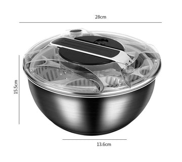 Uscator salata manual din inox,multifunctional 4 in 1, bol 7l, capac transparent si sistem de stoarcere eficient