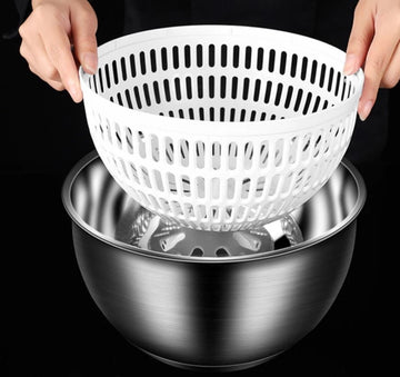 Uscator salata manual din inox,multifunctional 4 in 1, bol 7l, capac transparent si sistem de stoarcere eficient