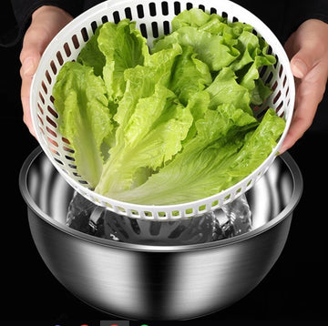Uscator salata manual din inox,multifunctional 4 in 1, bol 7l, capac transparent si sistem de stoarcere eficient