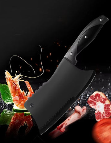 Cutit bucatarie tip satar profesional negru ,27.5cm pentru oase, carne,legume