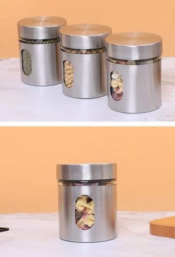 Set organizator condimente cu 8 recipiente si suport de inox Cheffinger