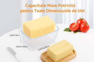 Untiera din sticla cu capac din bambus si cutit special de unt