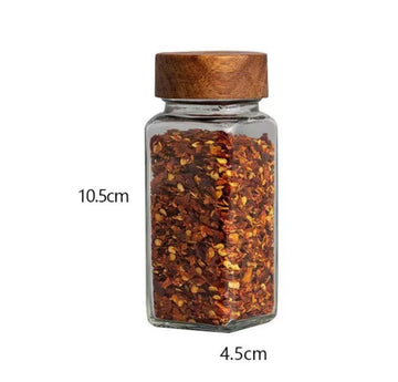 Set 12 recipiente condimente din sticla 120ml cu capac din lemn de acacia , palnie, periute , etichete