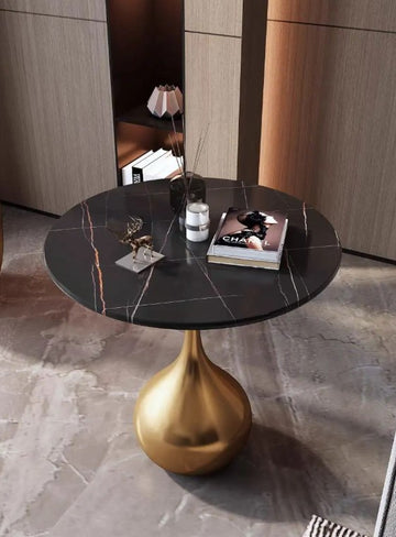 Masuta cafea SERENE Gold din metal si blat din piatra sinterizata