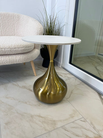 Masuta cafea SERENE Gold din metal si blat din piatra sinterizata