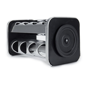 Organizator condimente rotativ 360° din otel inoxidabil cu 16 recipiente din sticla cu capac din inox