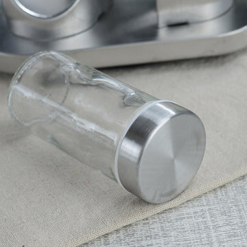 Organizator condimente rotativ 360° din otel inoxidabil cu 16 recipiente din sticla cu capac din inox