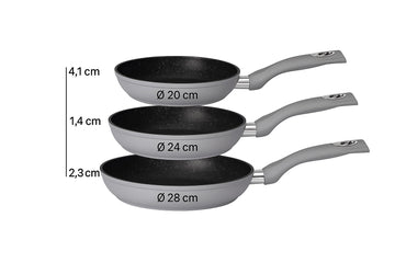 Set 3 tigai culoare Gri dimensiuni diferite cu strat marmorat pentru toate tipurile de plita