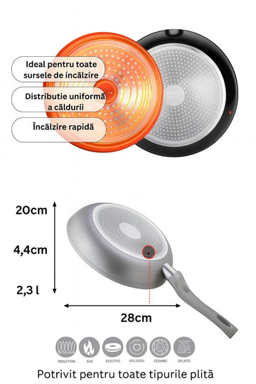Set 3 tigai culoare Gri dimensiuni diferite cu strat marmorat pentru toate tipurile de plita