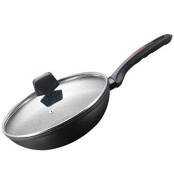 Tigaie wok cu capac din sticla interior marmorat 28cm