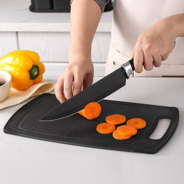 Set multifunctional 20 piese pentru bucatarie, tocator , cutite si ustensile din otel inoxidabil si silicon negru