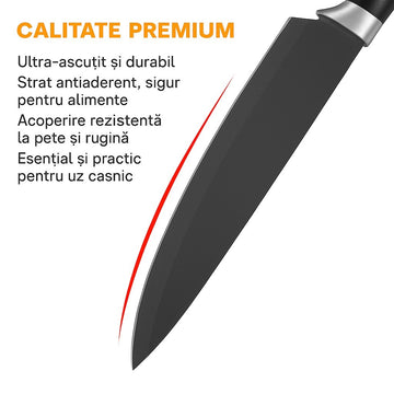 Set multifunctional 20 piese pentru bucatarie, tocator , cutite si ustensile din otel inoxidabil si silicon negru
