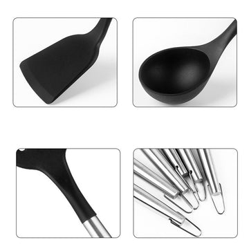 Set multifunctional 20 piese pentru bucatarie, tocator , cutite si ustensile din otel inoxidabil si silicon negru