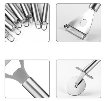 Set multifunctional 20 piese pentru bucatarie, tocator , cutite si ustensile din otel inoxidabil si silicon negru