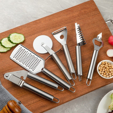 Set multifunctional 20 piese pentru bucatarie, tocator , cutite si ustensile din otel inoxidabil si silicon negru