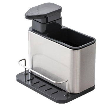 Dispenser 3 in 1 din otel inoxidabil, pentru detergent lichid vase, cu suport pentru perii
