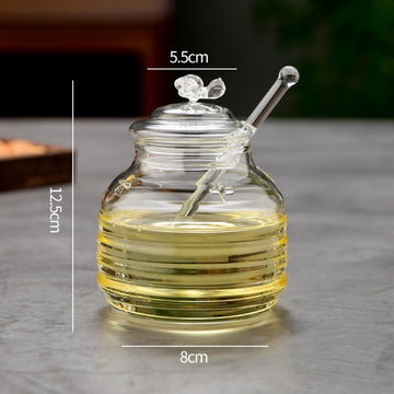 Recipient miere albine/siropuri 400ml din sticla borosilicata cu lingurita speciala din sticla