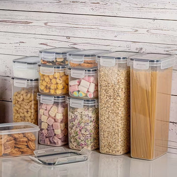 Set complet 24 recipiente din plastic pentru organizarea alimentelor,cu capace etanșe, marker,etichete si linguri dozatoare