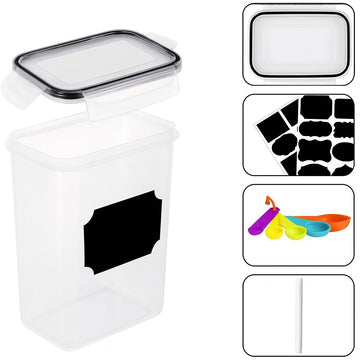 Set complet 14 recipiente din plastic pentru organizarea alimentelor,cu capace etanșe, marker,etichete si linguri dozatoare