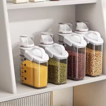 Set 3 recipiente gradate din plastic pentru depozitarea alimentelor cu capac dozator in diferite marimi