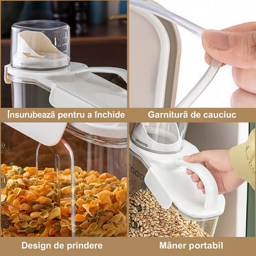 Set 3 recipiente gradate din plastic pentru depozitarea alimentelor cu capac dozator in diferite marimi