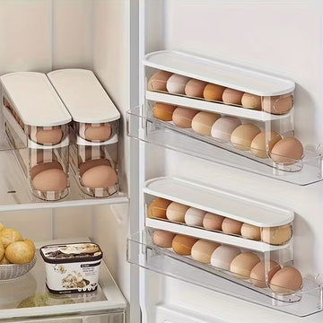 Organizator de oua pe doua niveluri si sistem de rulare automata