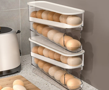 Organizator de oua pe doua niveluri si sistem de rulare automata